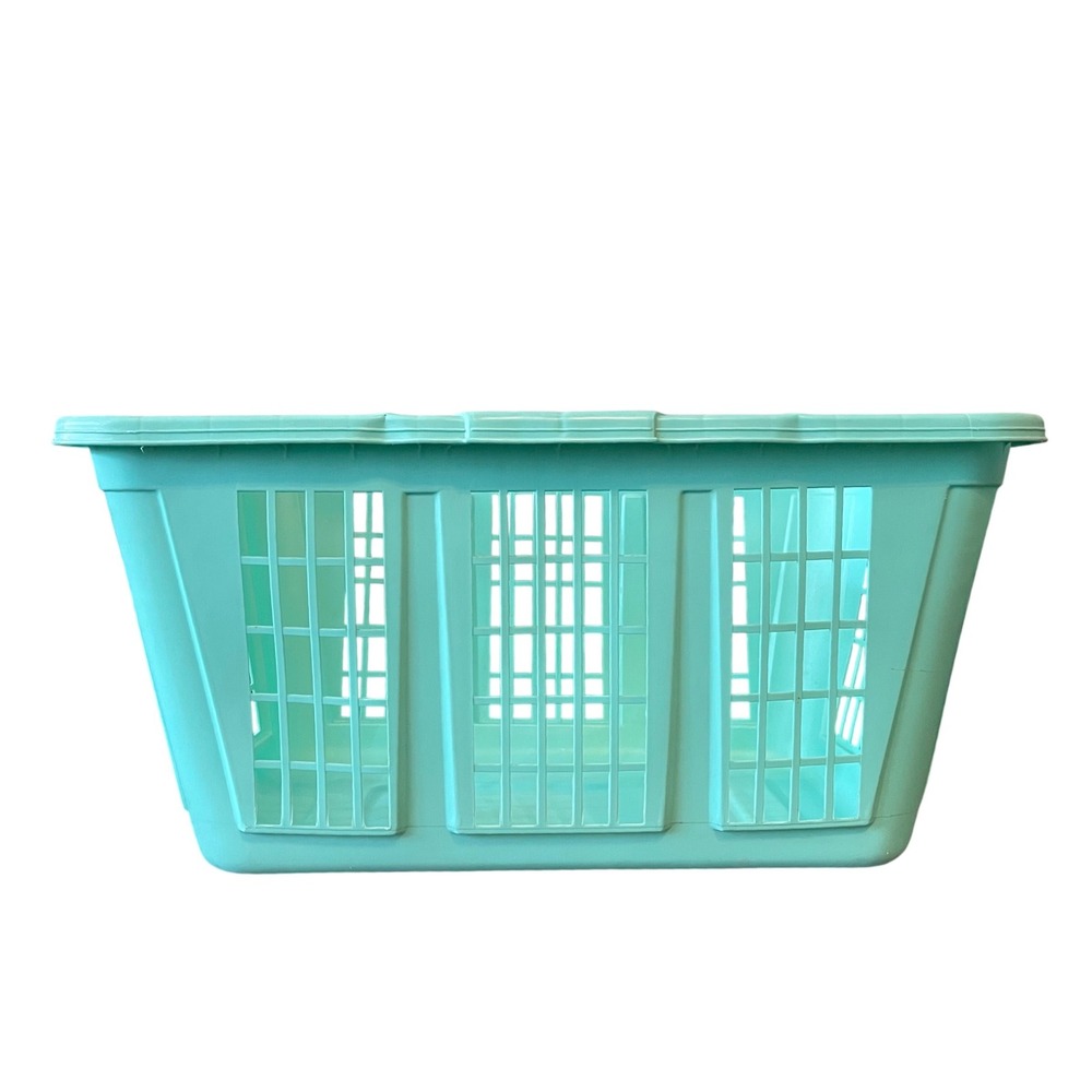 Vtg Rubbermaid 2965 teal blue Rectangle Laundry Basket Weave 22x16x11 Grannycor